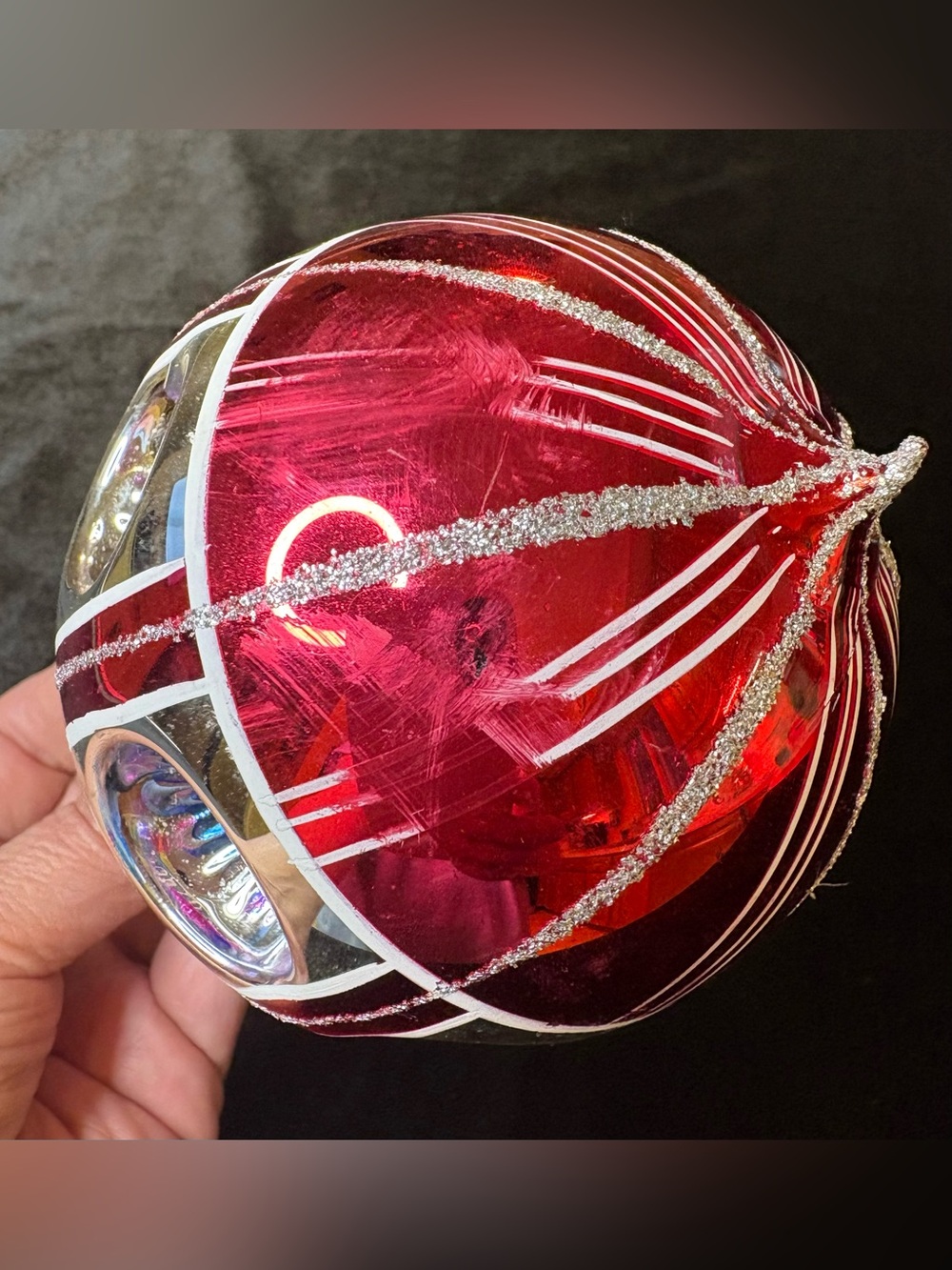Vintage Red and Gold Glass Holiday Ornament - Unbranded - Picture 5 of 6